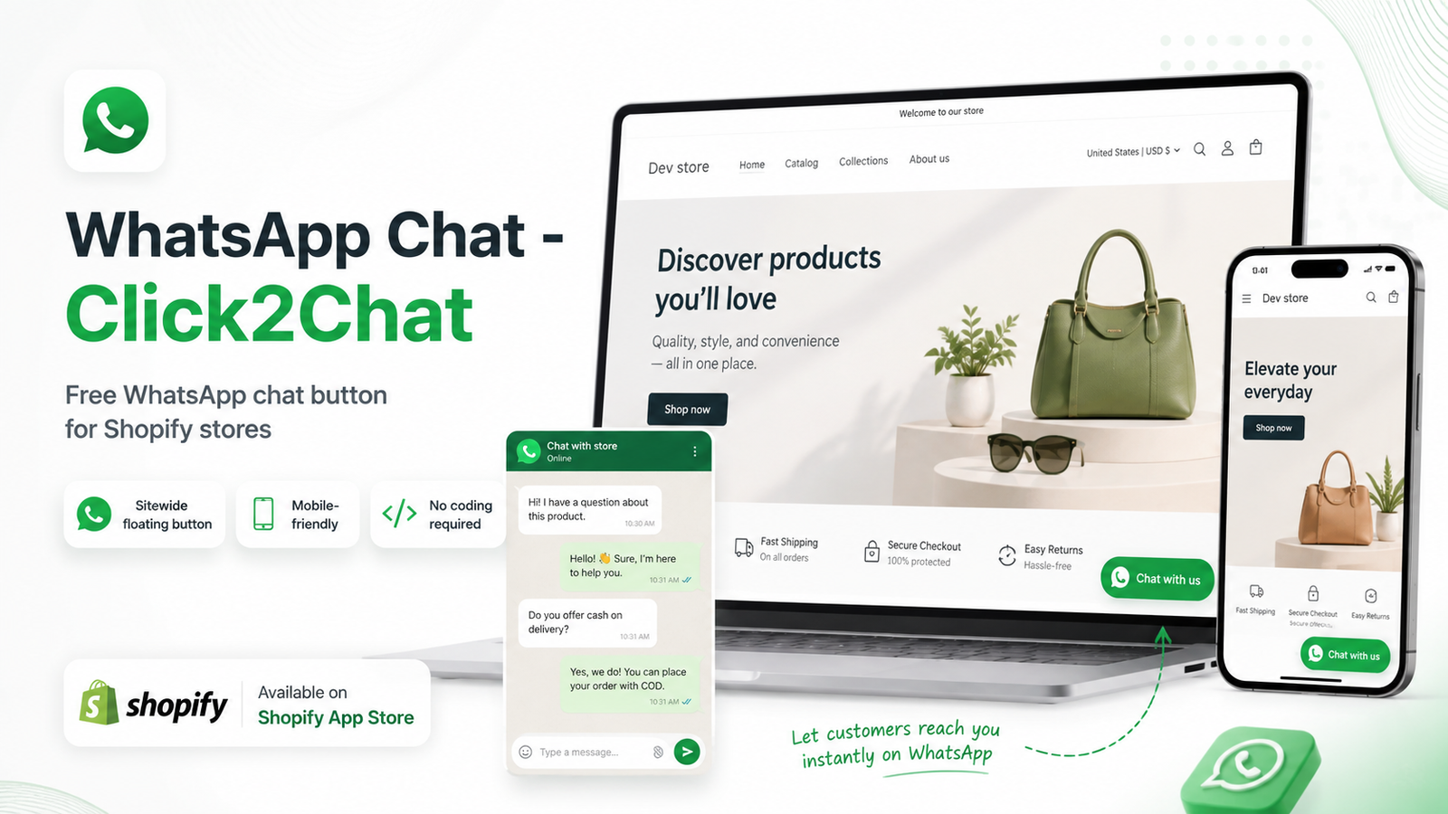 whatsapp chat click2chat shopify app
